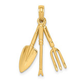 Image of 10K Yellow Gold 3-D Moveable Garden Hand Tool Collection Pendant