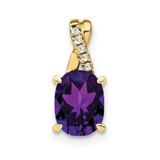 Image of 10K Yellow Gold Oval Amethyst and Diamond Pendant