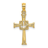 Image of 10K Yellow Gold Polished and Engraved Cross and Dove Pendant