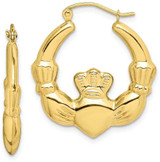 Image of 27.18mm 10k Yellow Gold Polished Claddagh Hoop Earrings 10ER295