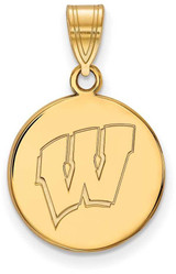 Image of 10K Yellow Gold University of Wisconsin Medium Disc Pendant by LogoArt 1Y039UWI