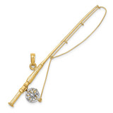 Image of 10K Yellow Gold w/Rhodium 3-D Fly Rod Fishing Pole Pendant