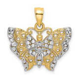 Image of 10K Yellow Gold w/Rhodium Butterfly w/White Edge and Cut-out Wings Pendant
