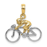 Image of 10k Yellow Gold with Rhodium 3-D BICYCLE with RIDER Pendant
