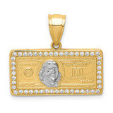 Image of 10k Yellow Gold with Rhodium-Plating CZ Micropave 100 Dollar Bill Pendant