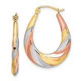 Image of 27mm 10k Yellow Gold with Rhodium-Plating Oval Scalloped Hollow Hoop Earrings