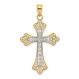 Image of 10k Yellow Gold with Rhodium-Plating Scalloped Edges Cross Pendant