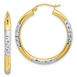Image of 31mm 10k Yellow Gold with Rhodium-Plating Shiny-Cut 3mm Hoop Earrings 10TC356