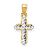 Image of 10k Yellow Gold with Rhodium-Plating Shiny-Cut Cross Pendant 10C1120