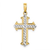 Image of 10k Yellow Gold with Rhodium-Plating Shiny-Cut Cross Pendant 10K9421