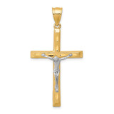 Image of 10k Yellow Gold with Rhodium-Plating Shiny-Cut Crucifix Pendant 10C1063