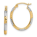 Image of 21mm 10k Yellow Gold with Rhodium-Plating Shiny-Cut Patterned Oval Hoop Earrings