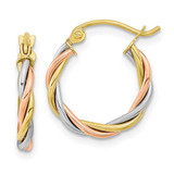 Image of 16.28mm 10k Yellow, White & Rose Gold Polished 2.5mm Twisted Hoop Earrings