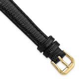 Image of 12mm 6.75" Black Lizard Style Grain Leather Gold-tone Buckle Watch Band