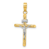 Image of 14K Gold w/White Rhodium Polished & Textured INRI Crucifix Cross Pendant K9965