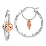 Image of 14k Rose & White Gold Shiny-Cut Heart Dangle Hoop Earrings