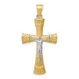 Image of 14K Two-tone Gold Brushed & Polished Greek Key Crucifix Pendant