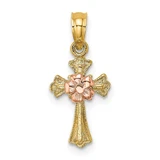 Image of 14k Two-tone Gold Cross w/ Small Flower Pendant