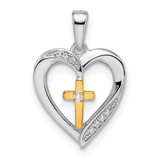Image of 14K Two-tone Gold Heart with Cross Diamond Pendant PM8532-003-WYA