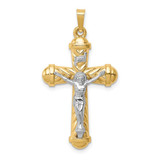 Image of 14k Two-tone Gold Hollow Polished Chevron Design Crucifix Pendant
