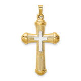 Image of 14K Two-tone Gold Hollow Polished Cross w/Center Cross Pendant