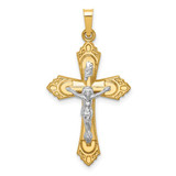 Image of 14k Two-tone Gold Hollow Polished Fleur de Lis Crucifix Pendant