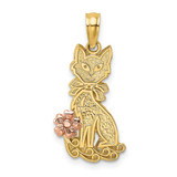 Image of 14k Two-tone Gold Sitting Cat w/ Bow & Flower Pendant