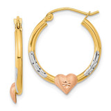 Image of 23.42mm 14k Two-tone Gold with White Rhodium Shiny-Cut Heart Hoop Earrings TF1238