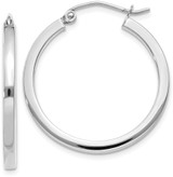 Image of 25mm 14k White Gold 2mm Square Tube Hoop Earrings T1084