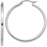Image of 35mm 14k White Gold 2mm Square Tube Hoop Earrings T1086