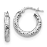 Image of 17.14mm 14K White Gold 3X10 Shiny-Cut Round Hoop Earrings LE1748W