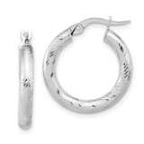 Image of 22.71mm 14K White Gold 3X15 Shiny-Cut Round Hoop Earrings LE1749W