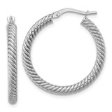 Image of 26.5mm 14k White Gold 3x20mm Twisted Round Omega-Back Hoop Earrings