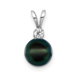 Image of 14K White Gold 7-8mm Black Round Saltwater Akoya Cultured Pearl Diamond Pendant