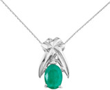 Image of 14K White Gold 7x5mm Oval Emerald & Diamond Pendant (Chain NOT included)