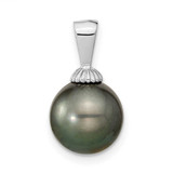 Image of 14K White Gold 9-10mm Black Round Saltwater Cultured Tahitian Pearl Pendant