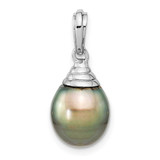 Image of 14K White Gold 9-10mm Teardrop Cultured Black Saltwater Tahitian Pearl Pendant