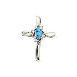 Image of 14K White Gold Blue Topaz & Diamond Cross Pendant (Chain NOT included)