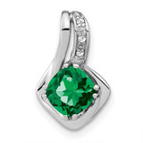 Image of 14K White Gold Created Emerald & Diamond Pendant
