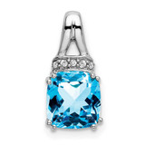 Image of 14K White Gold Cushion Blue Topaz & Diamond Pendant PM7074-BT-004-WA