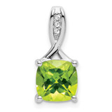 Image of 14K White Gold Cushion Peridot & Diamond Pendant PM7062-PE-002-WA