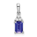 Image of 14K White Gold Emerald-shape Tanzanite & Diamond Pendant