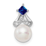 Image of 14K White Gold Freshwater Cultured Pearl Sapphire & Diamond Chain Slide Pendant