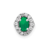 Image of 14K White Gold Halo Diamond & Cabochon .73ctw Emerald Chain Slide Pendant