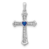 Image of 14k White Gold Lab-Created Sapphire &Lab Grown Diamond SI1/SI2 GHI Cross Pendant