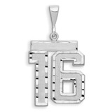 Image of 14K White Gold Large Shiny-Cut Number 16 Pendant