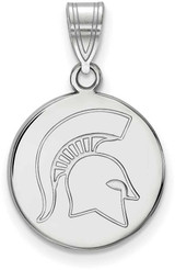 Image of 14K White Gold Michigan State University Medium Disc Pendant by LogoArt 4W069MIS