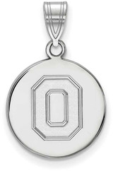 Image of 14K White Gold Ohio State University Medium Disc Pendant by LogoArt (4W062OSU)