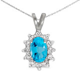 Image of 14k White Gold Oval Blue Topaz And Diamond Pendant (Chain NOT included) (CM-P6410XW-12)