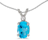Image of 14k White Gold Oval Blue Topaz And Diamond Pendant (Chain NOT included) (CM-P6411XW-12)